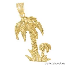 New 14k Yellow Gold Palm Tree Pendant