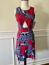 Anthropologie Thakoon RealReal Pink Blue Floral Cutout Flare Skater Dress XS 0 2