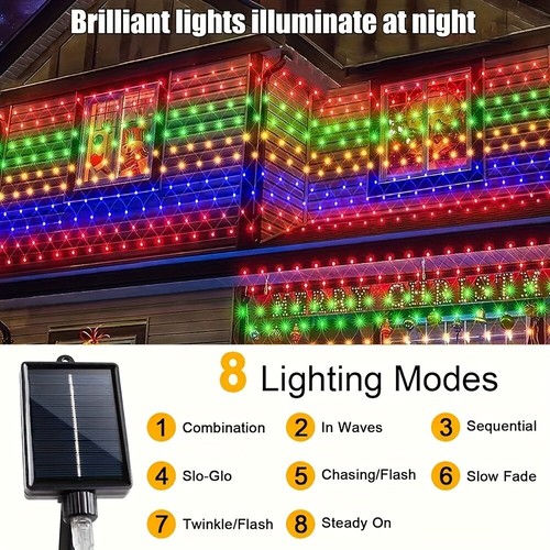 Solar LED Fairy String Net Lights Curtain Mesh Xmas Party Garden Outdoor Decor - Picture 6 of 23