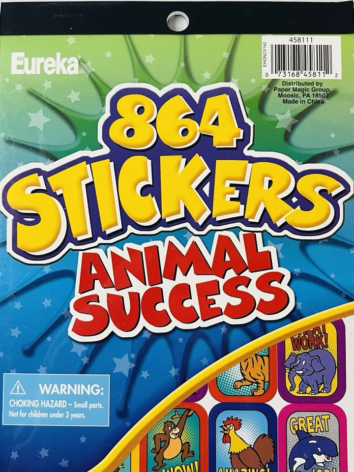 Pegatinas de animales Eureka pegatinas de recompensa para maestros y estudiantes, 864 piezas NUEVO Foto 2 de 4