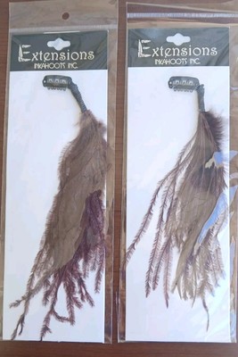 2 Packs Inkahoots Fine Feather Hair Extensions Clip In Boho Hippie Purple-Brown 