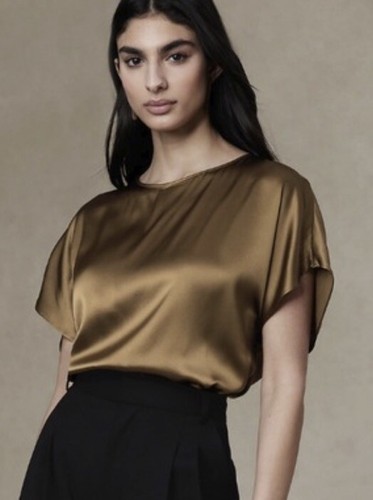 NWT $120 Banana Republic Brown Bliss 100% SILK Dolman Blouse Top Sz Small