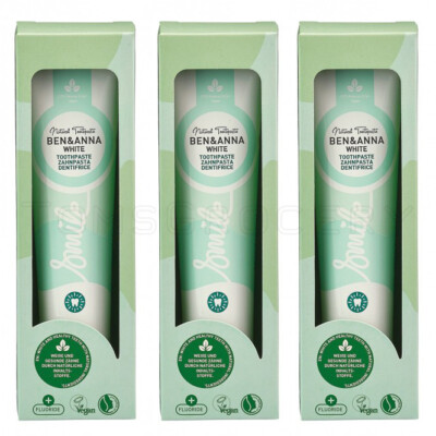 3 BEN & ANNA WHITE Natural Whitening Vegan Fluoride Toothpaste 75ml 2.5fl. oz