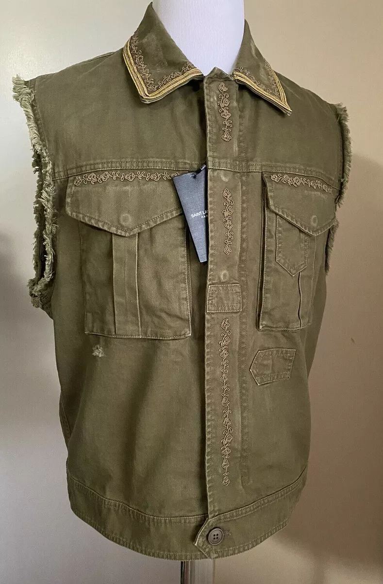 New 2290 Saint Laurent Vest Gilet Kaki Green L 42 US 52 Eu Italy