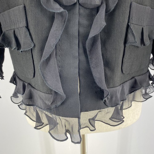 Rebecca Taylor Silk Linen Ruffle Blazer Jacket Womens 8 Black 3/4 Sleeves Button - Picture 3 of 11