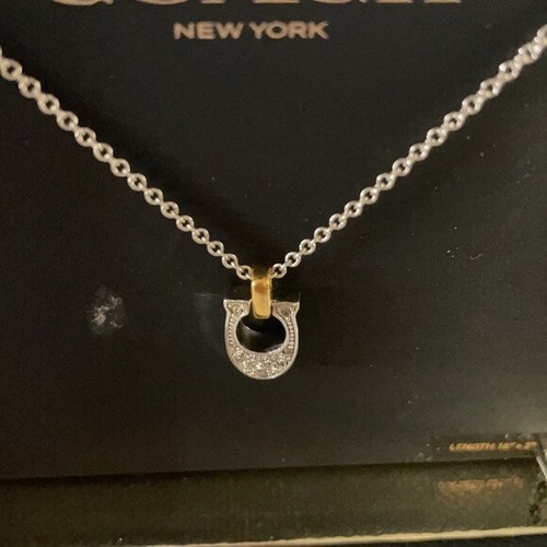 ๐ผ๐ผ Coach F54517 ๐ผ Pave Signature C Charm Necklace Silver Gold NEW AUTH ๐ผ BX - Picture 3 of 5