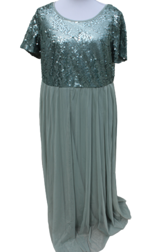Robe Sheego robe de soirée robe de bal vert manches courtes dentelle paillettes événement grande taille - Photo 1 sur 7