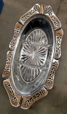 Vintage Krome Kraft Farber Bros Oval Relish Tray w Divided Glass Dish NY USA EUC