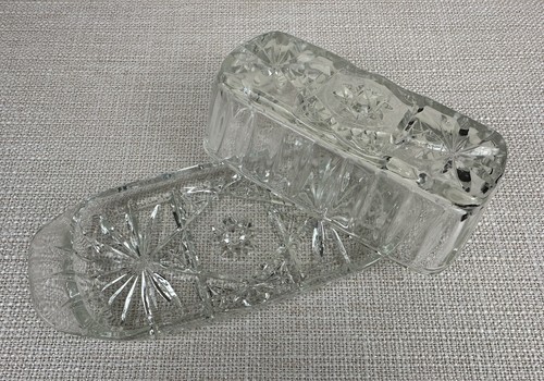 Vintage Butter Dish With Lid Anchor Hocking Star of David Prescut Glass Ribbed - Picture 2 of 9