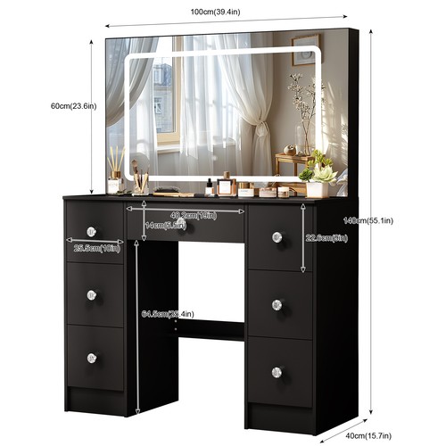 Vanity Desk with Mirror and Drawer Makeup Vanity Desk with Lights Dressing Table - Picture 2 of 10