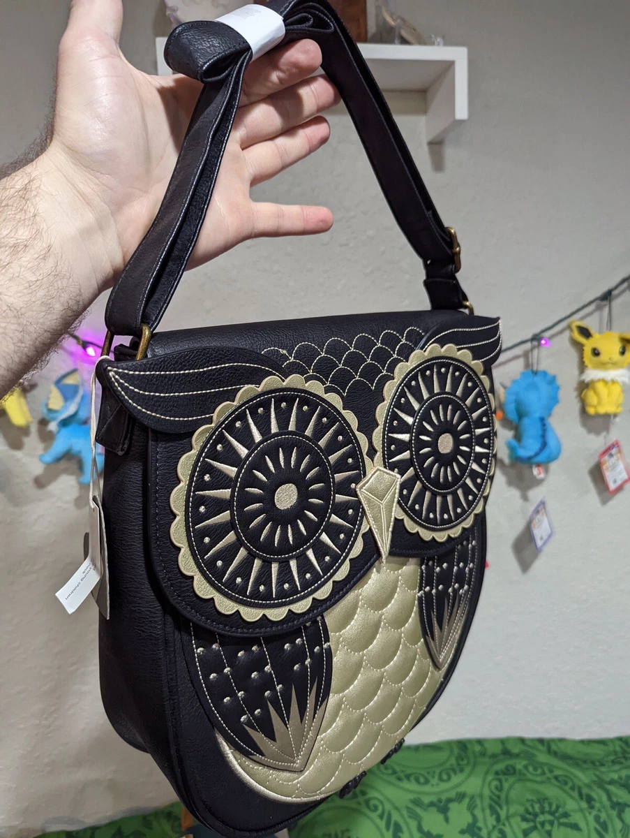 Loungefly Owl Purse Crossbody Embroidered Owl Bag Circle Eyes Gold Owl Purse