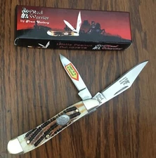 Steel Warrior Little Peanut 2 Blade Bone Handle Folding Pocketknife SW-107BTR