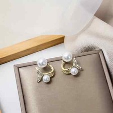 Elegant Mermaid Tail Stud Earrings with Imitation Pearl and Rhinestone Accent