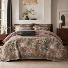 NEW Anthro Blush Pink Silk Floral Boho Cotton King Size Bedding Duvet  Sham Set