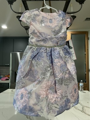 Floral Pink Girls Dress With Silver Accent