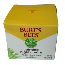 Burt's Bees Calming Night Cream Aloe  Rice Milk Sensitive Skin 1.8oz New Box
