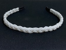 White Shimmering Beads Braided Headband Accessory