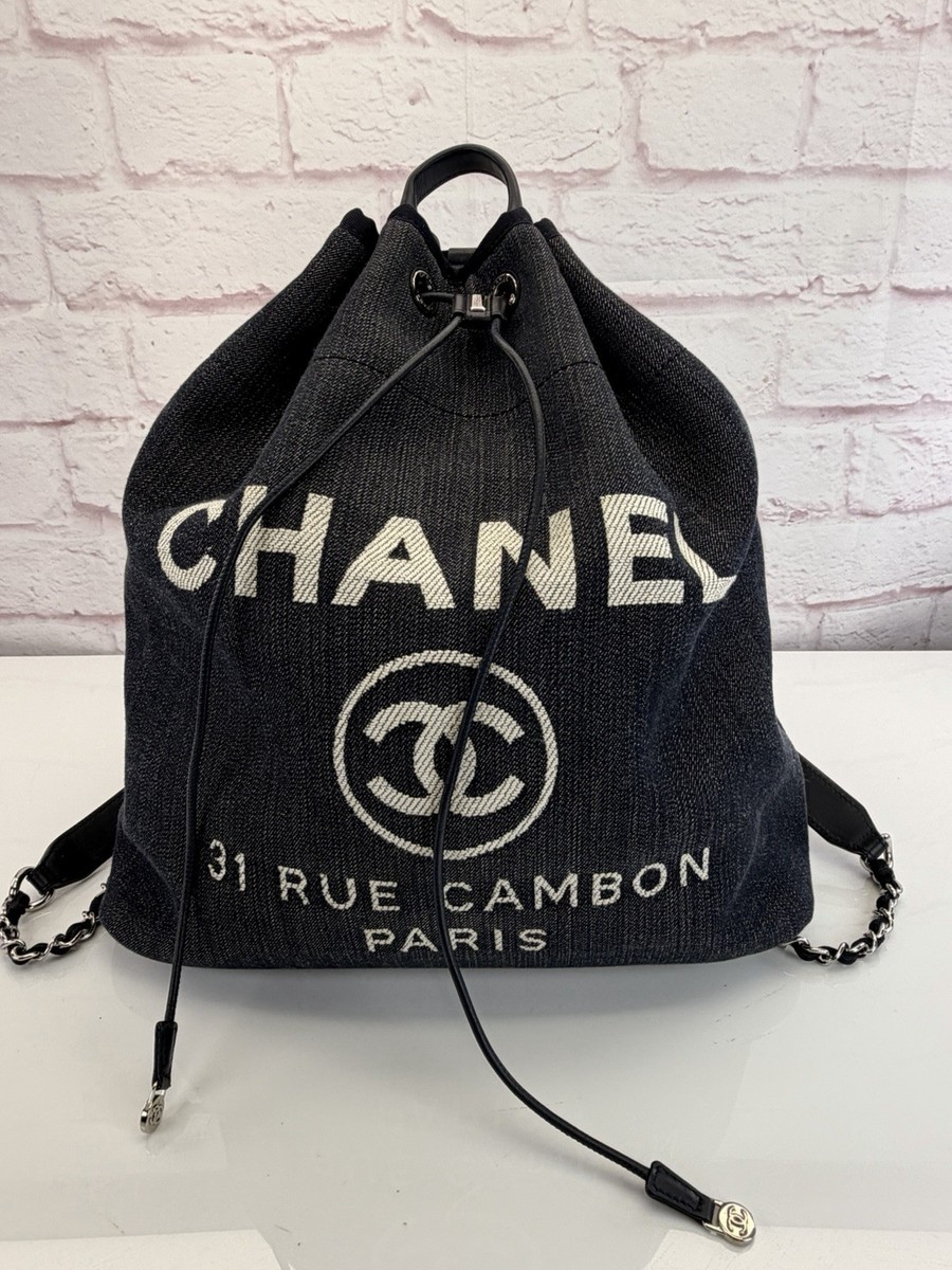 Chanel Deauville Large Navy Denim Canvas Drawstring Backpack | eBay