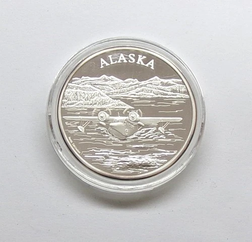 Alaska "SEA PLANE" State Seal , 1 Oz .999 Silver Proof Round