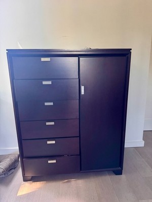 Modern solid dark wood dressers  - 6 drawers and 3 shelves