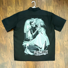 Fresh Cut Black Short Sleeve Button-Up Barber Work Shirt Graphic Back Size L