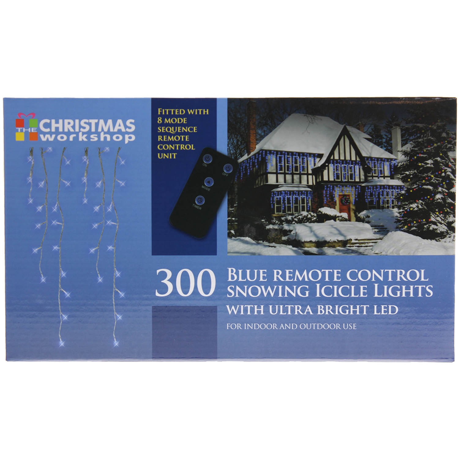 Christmas LED Lights 300 Bright Blue Remote Control Snowing Icicle Xmas Ornament