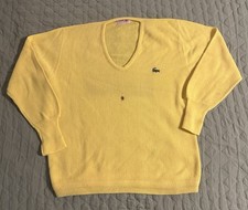 Men's Vintage 80s Izod Lacoste V-Neck Sweater Yellow Large Made in USA