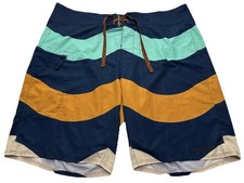 Patagonia Stretch Planing Board Shorts 9" Size 34 Wavy Stripe Big Blue 86612