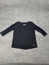 Hollister Shirt Womens XS Black Lace Sleeve 3/4 Raglan Logo Top Y2k Bella