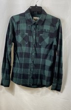 Camisa abotonada Harley Davidson verde negra de franela a cuadros para mujer talla S