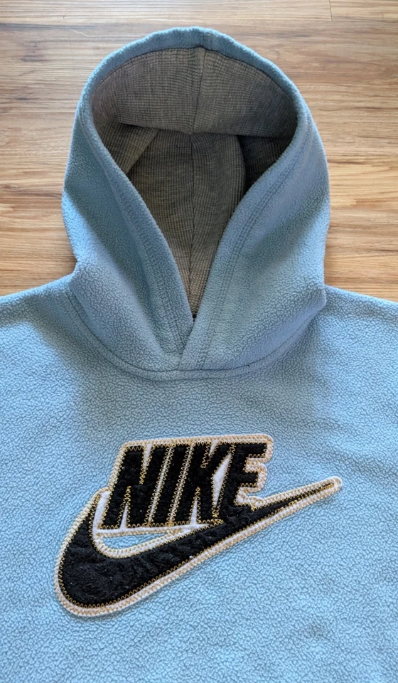Sudadera con capucha vintage Nike Swoosh Spellout para niños talla 7 azul polar etiqueta plateada Y2K años 2000 Foto 4 de 4