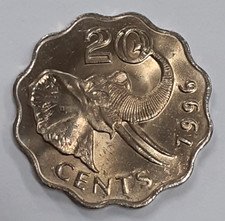 1996 Swaziland 20 Cents Elephant Coin KM#50.1 - BU Roll of 30 Coins in Wrapper