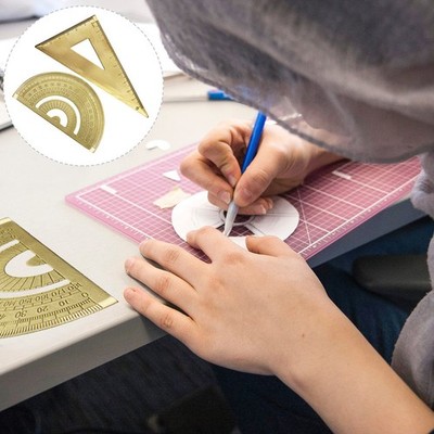 1 Set Brass Protractor Drawing Triangle Ruler Precision Measurement Tool Golden