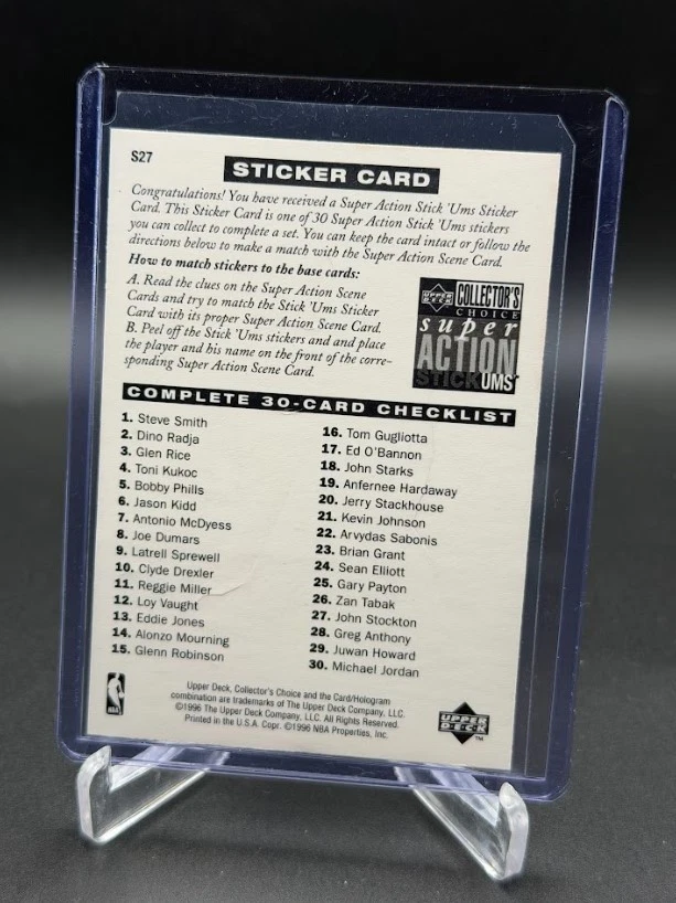 1996-97 Upper Deck Collector's Choice Super Action Stick Ums John Stockton S27 - Image 2 of 2