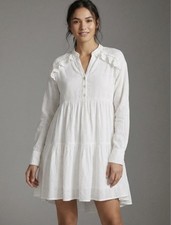 Alice + Olivia Dress Womens Medium White Cotton Tiered Boho Henley Mini Swing