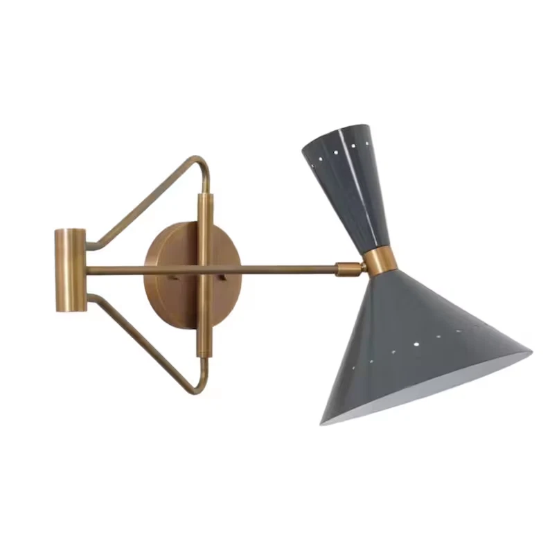 Stilnovo Adjustable Swing Arm Wall Lamp – Mid Century Modern Brass Diabolo Cone - Image 2 of 4
