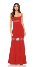 Mac Duggal #11698 Sheer Mesh Panel  Column Gown Dress Red Prom Wedding 2 NWT