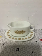 Vintage Pyrex Corelle Butterfly Gold Gravy Boat #77-B & Under Plate #77-U!