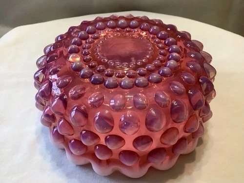 VINTAGE FENTON CRANBERRY OPALESCENT HOBNAIL RUFFLED EDGE 5"