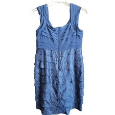 Adrianna Papell Blue Sleeveless Tiered, Pleated Metallic Cocktail dress, size 14