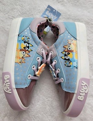 Ground up Bluey Girls low top slip-on shoes youth size 1 purple metallic, blue