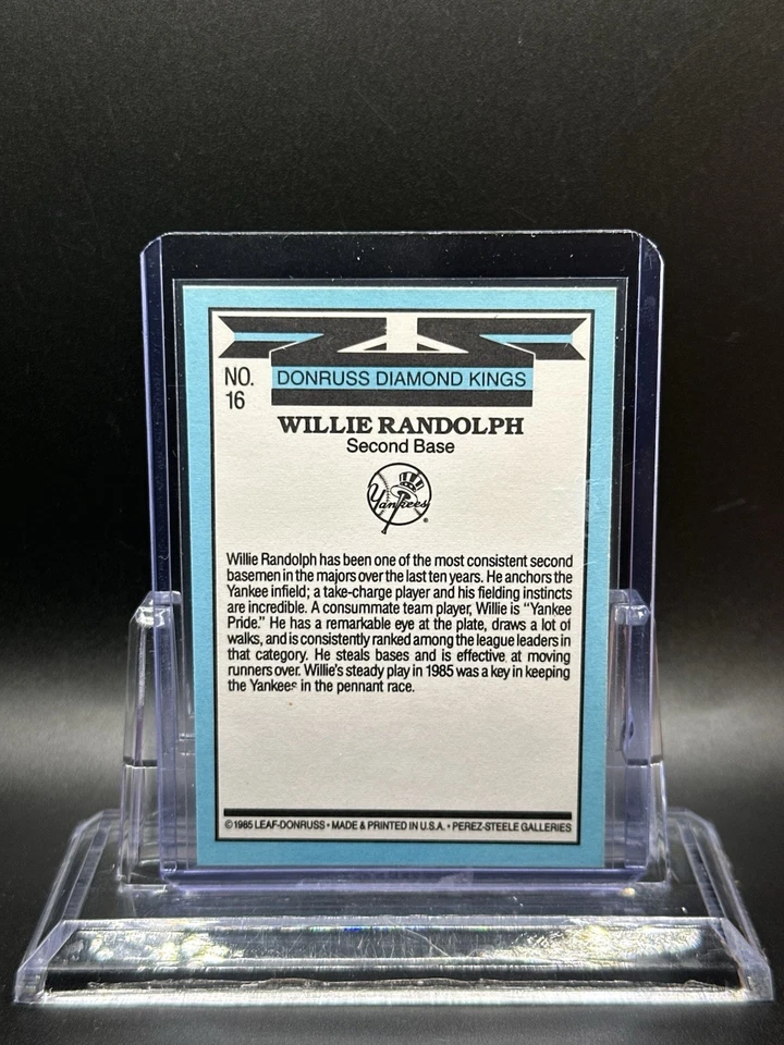 1985 Leaf Donruss Diamond Kings Willie Randolph #16 - Image 2 of 2