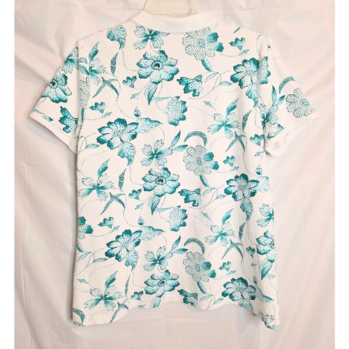 Laura Scott Top Women's XL White & Turquoise Floral Collared 5 Button Pullover - Picture 3 of 5