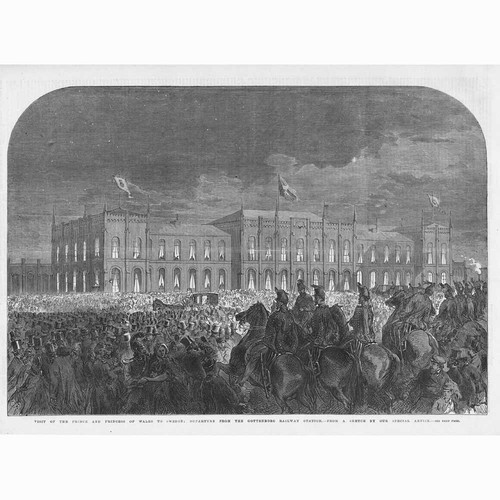 SWEDEN Prince of Wales Departing from Gothenburg Railway Station old Print 1864