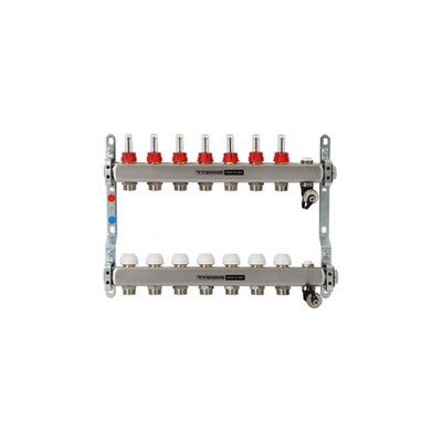 TIEMME 7-er Heizkreisverteiler 1'' Abgänge 3/4'' AG-Eurokonus, Durchflussanzeige