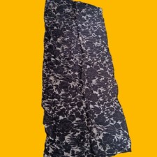 Vintage 1950's Neck Scarf 44x17" Black Floral Nylon Granny Church Night Glam