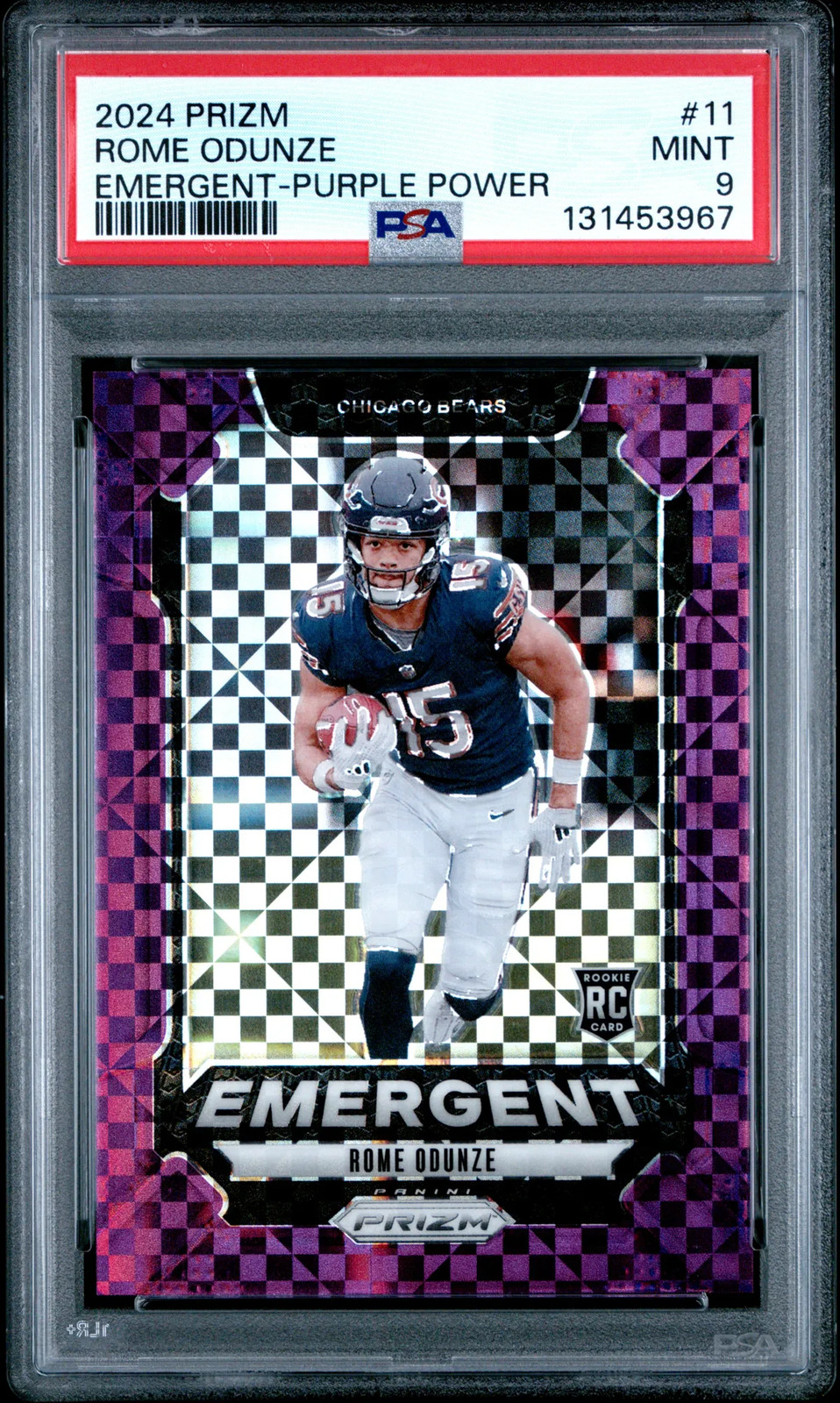 2024 Panini Prizm Emergent Rome Odunze Purple Power 1/49 #11 PSA 9