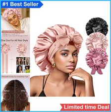 Satin Bonnets for Sleeping 3 Pack Adjustable Double Layer Lined Hair Bonnet