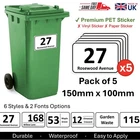 x5 Premium PET Wheelie Bin Stickers Numbers Personalised Custom House Number A6