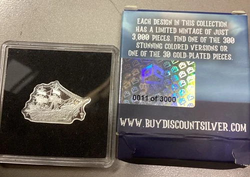 5 GRAM .999 FINE SILVER PAN SILVER PIRATE SHIP 11 OF 3,000 LIMITED MINTAGE open